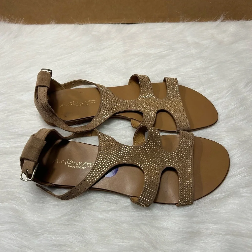 A.GIANNETTI Women's Ankle Strap Open Toe Covered Heel Sandals Suede Size 8.5